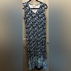 Chico’s Size 0 Blue Floral Sleeveless Maxi Dress EUC